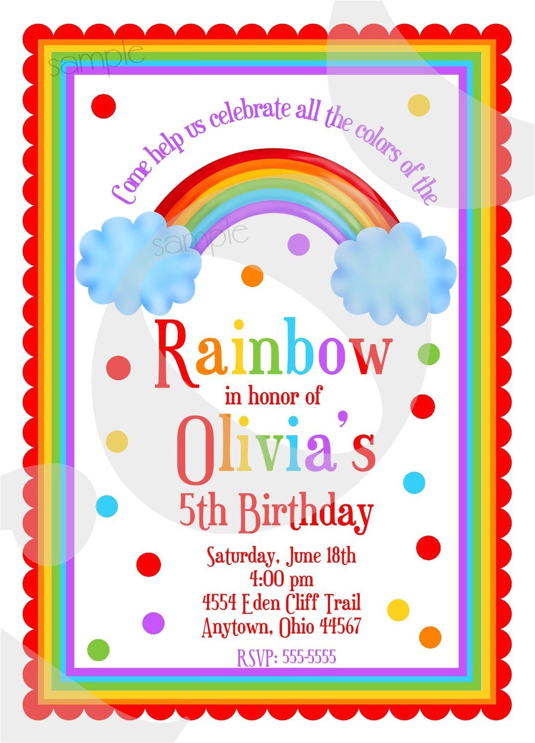 rainbow themed birthday invitations