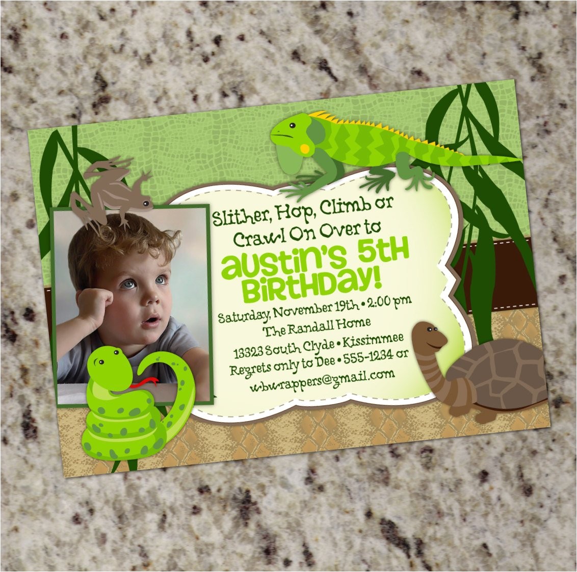 reptile themed birthday party invitation
