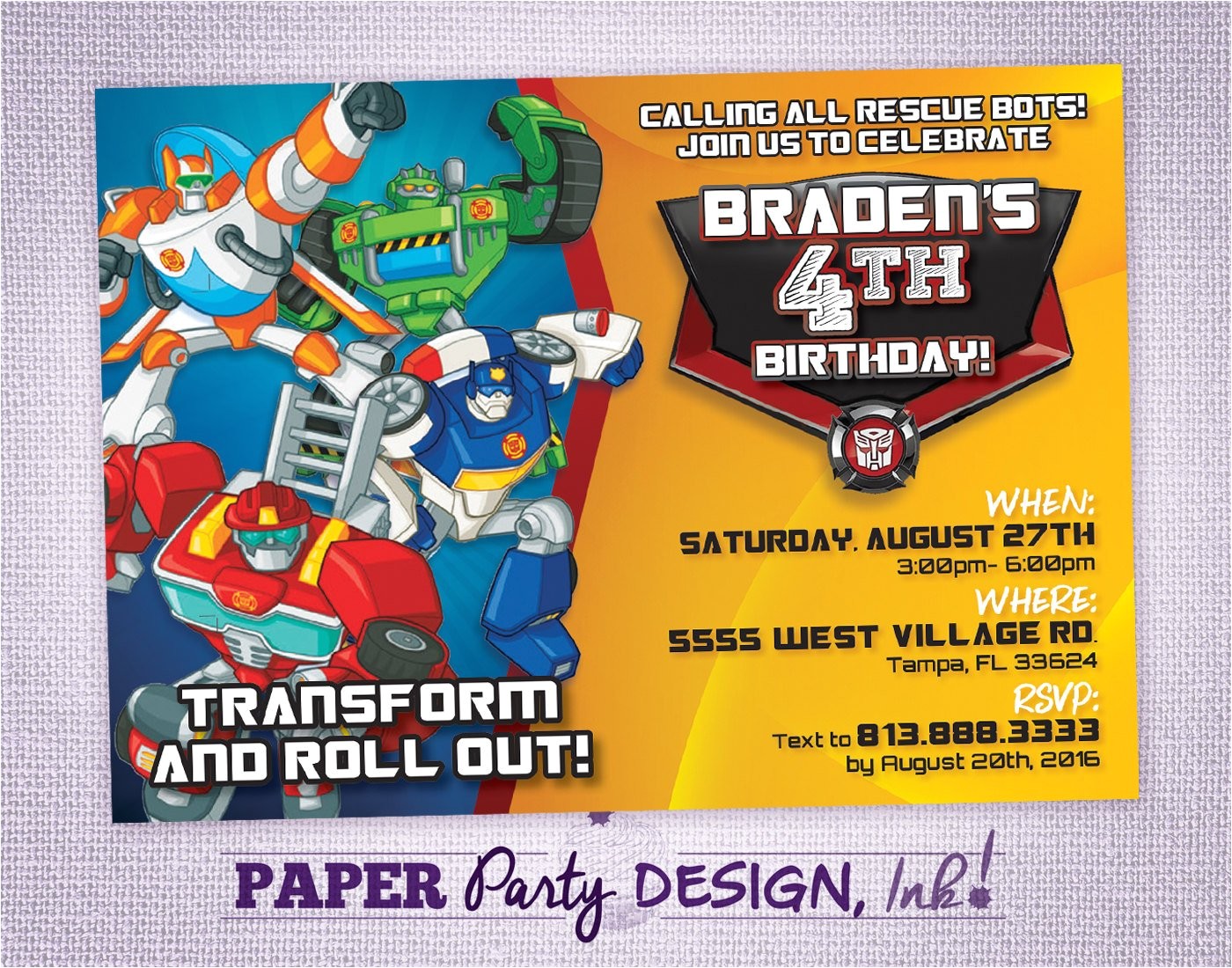 rescue bots birthday party invitation