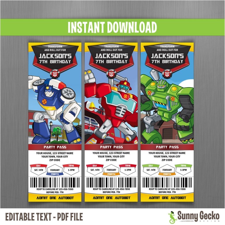 transformers rescue bots ticket invitations