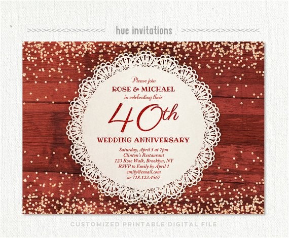 40th wedding anniversary invitation ruby