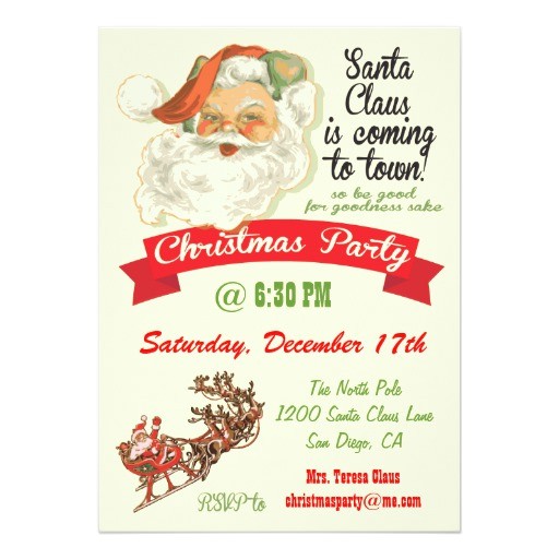 santa claus is coming to town party invitations 161997254464284351