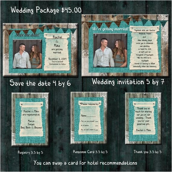 teal burlap wedding invitation package