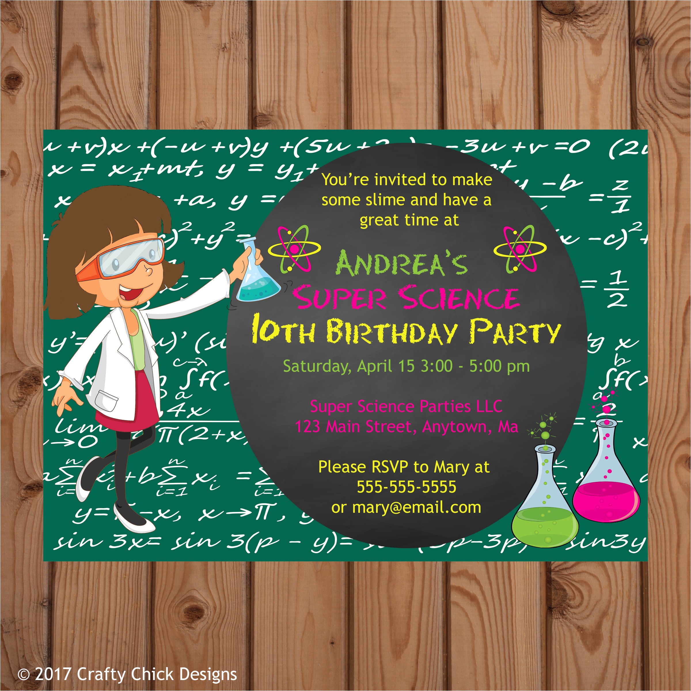 Science themed Party Invitations Science theme Birthday Party Invitations Girl Crafty