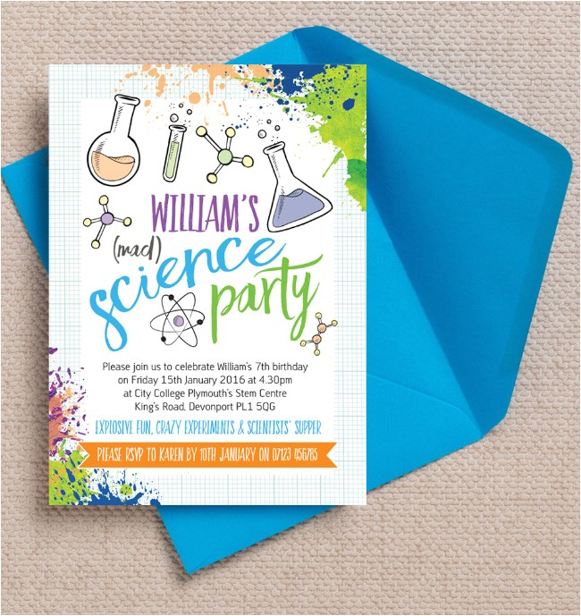 science themed kids birthday party invites inspiration