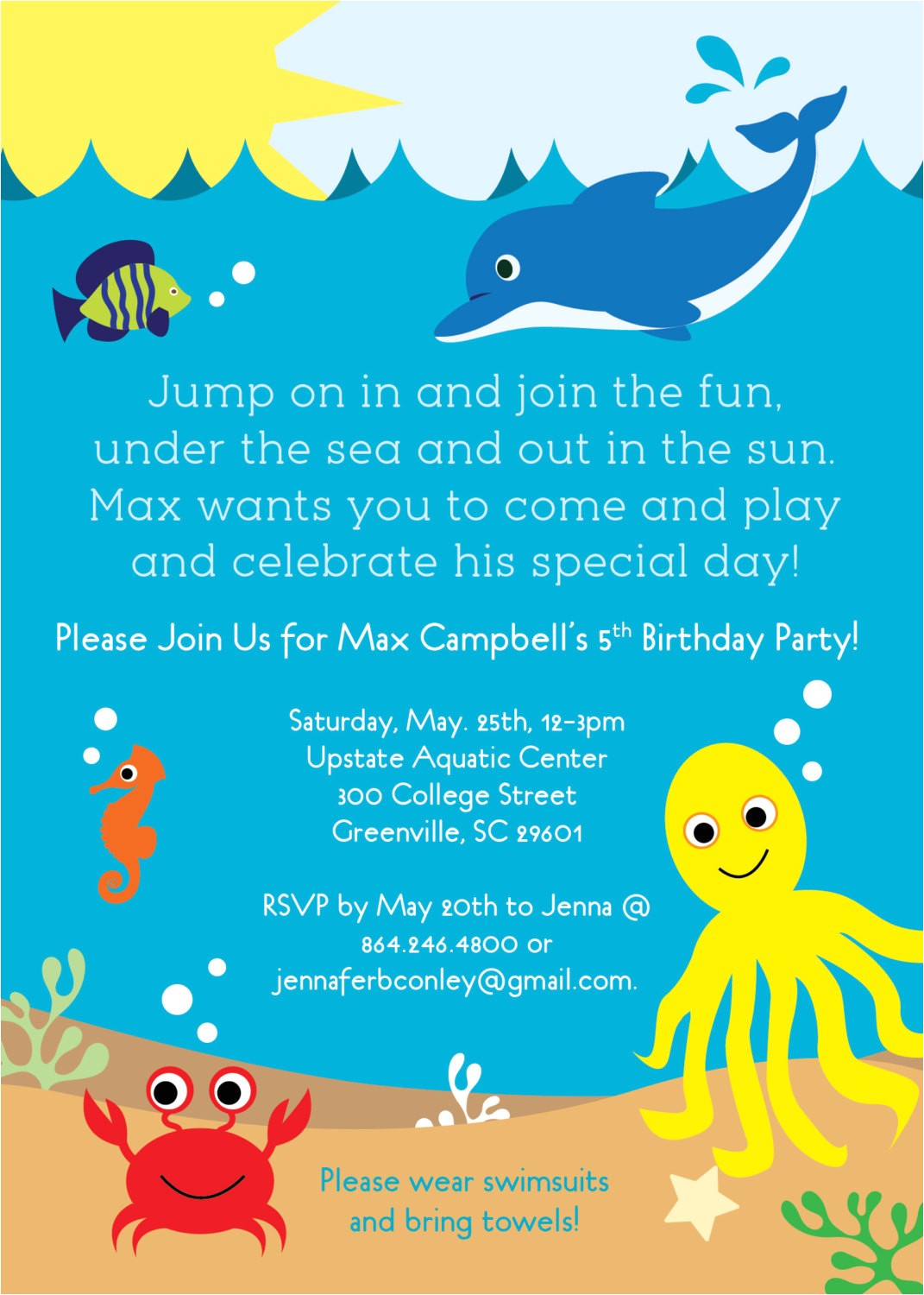 6810094 under the sea birthday party invitations boy or girl sea life creatures