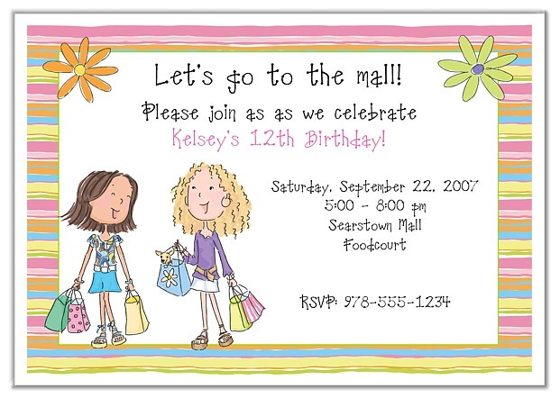 shopping mall birthday party invitations girl