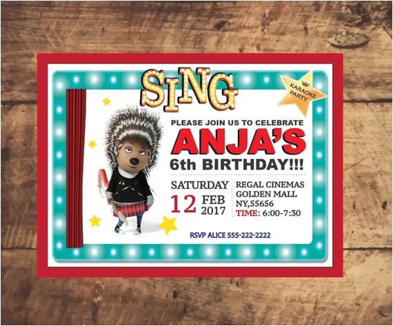 sing movie birthday invitation ash
