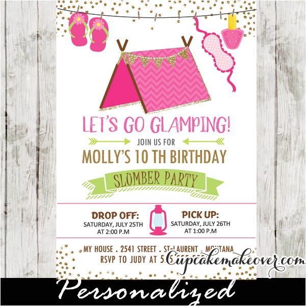 slumber party invitations pink glamping tent sleepover birthday
