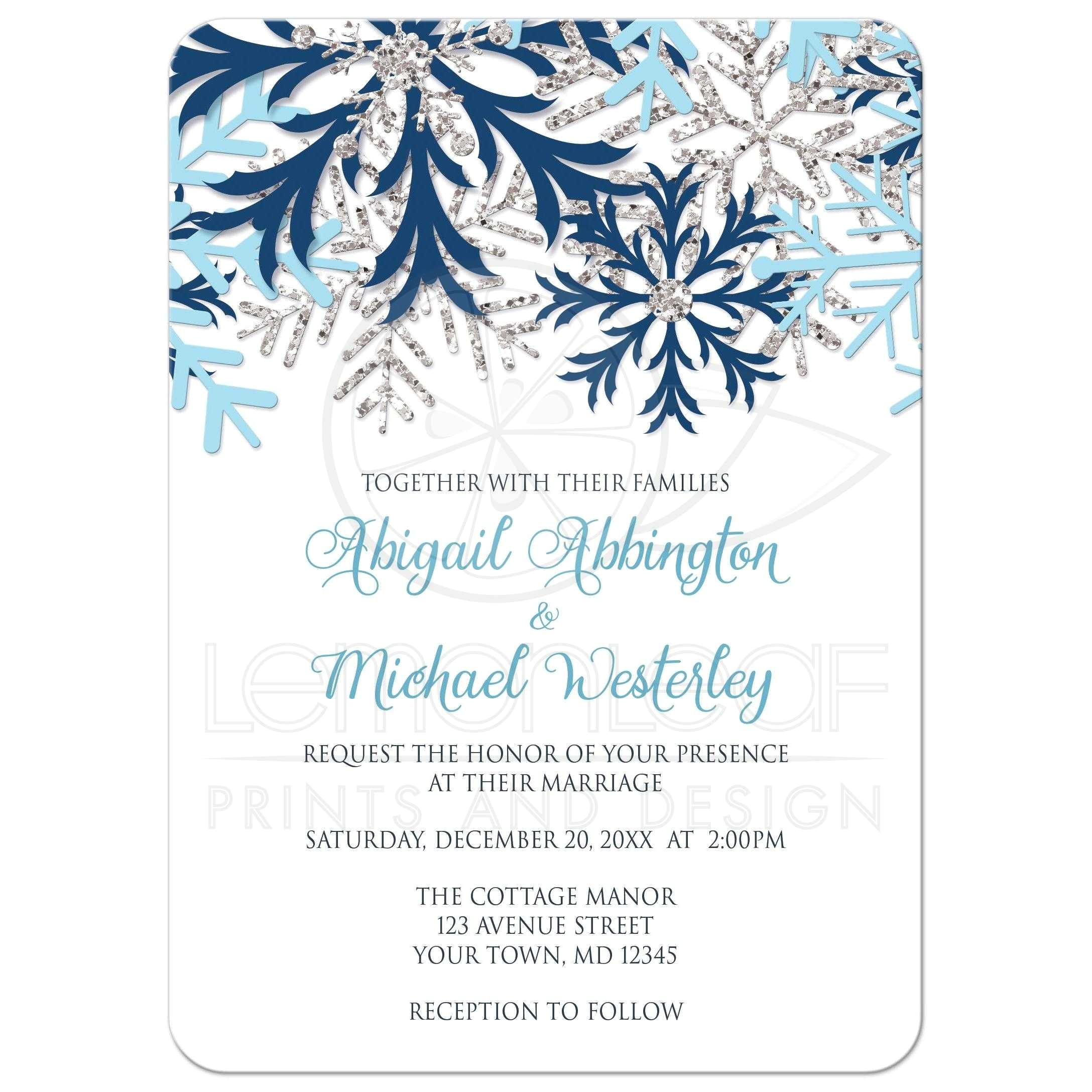wedding invitations winter snowflake blue silver