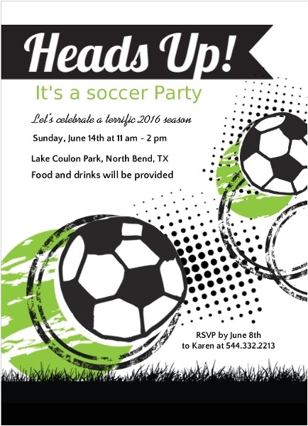 green and black soccer game party invitation