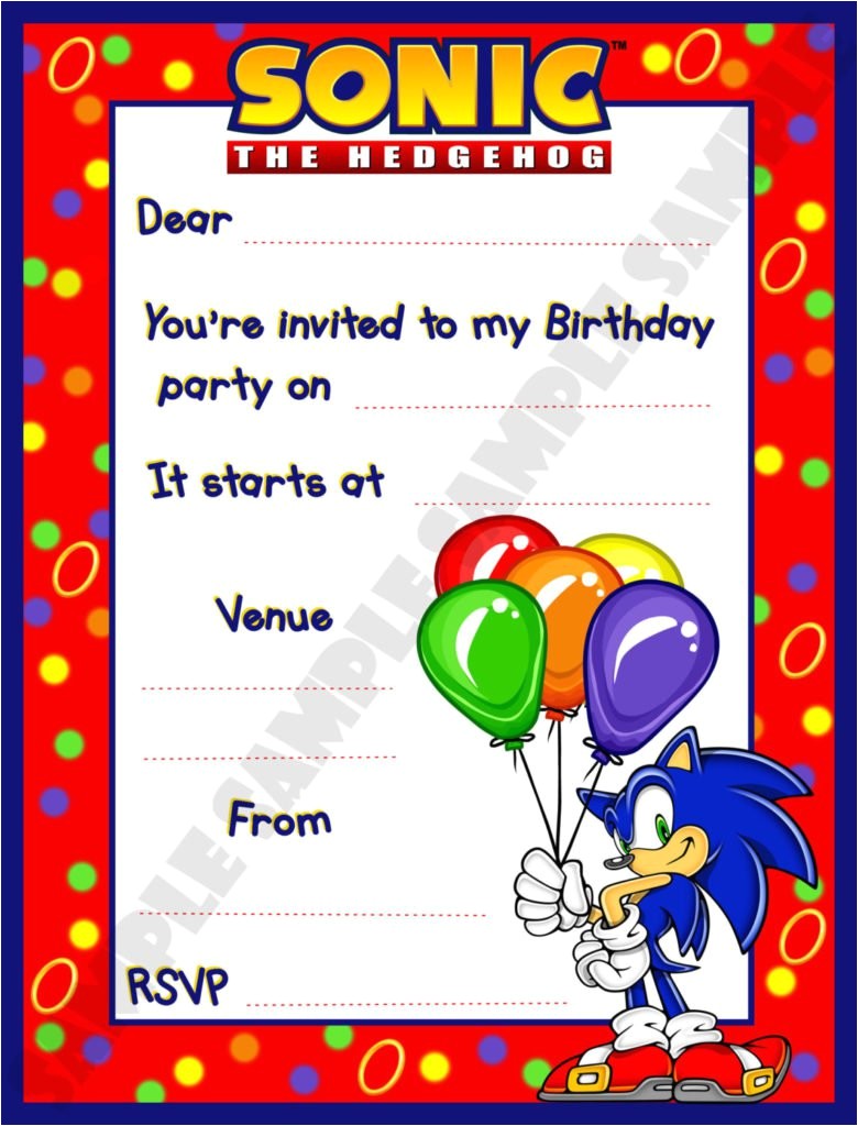 sonic birthday invitations