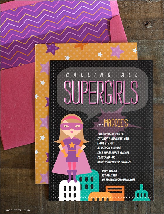 calling all supergirls new birthday party invitations