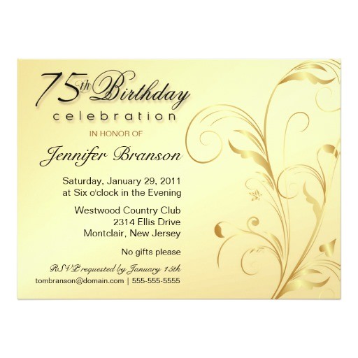 75th birthday surprise party gold floral large invitation 161358881855411767