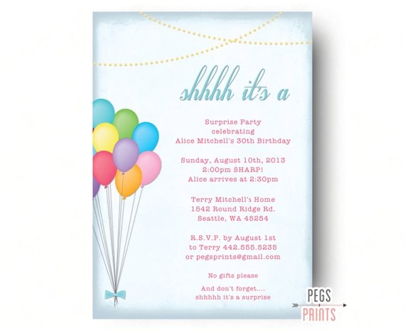 adult surprise birthday invitation balloon bunch