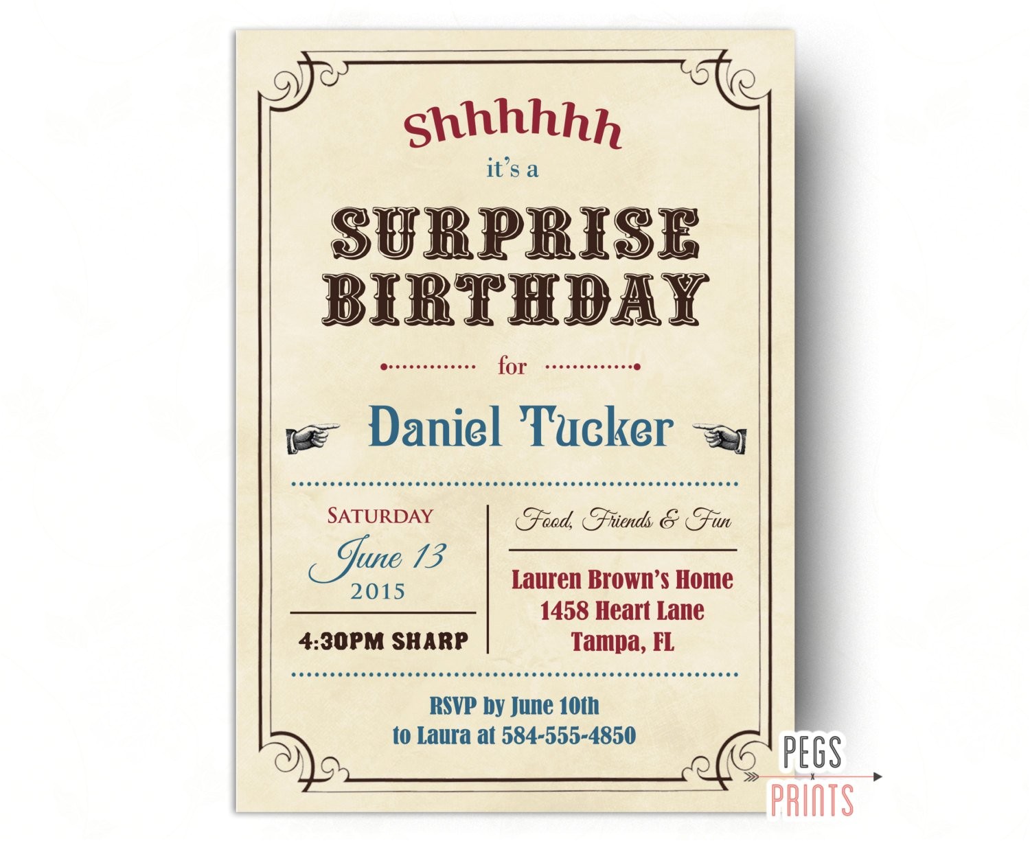 Surprise Birthday Party Invitations for Adults Adult Surprise Birthday Invites Vintage Surprise Party