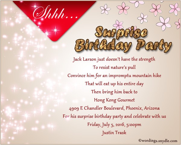 surprise birthday party invitation wording
