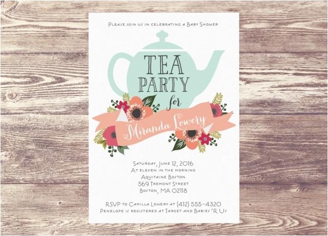 printed baby shower tea party invitation custom personalized sprinkle tea party shower bridal shower tea party invitation