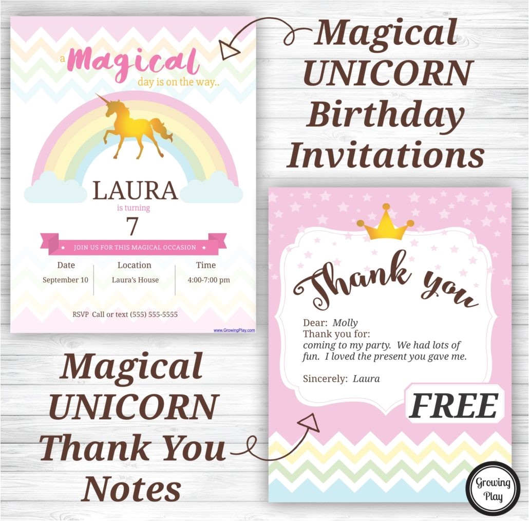 unicorn birthday invitations thank notes free