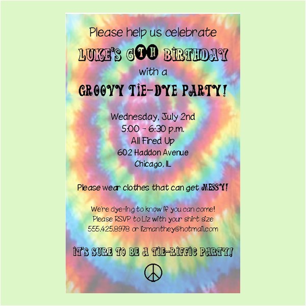 tie dye birthday party invitations