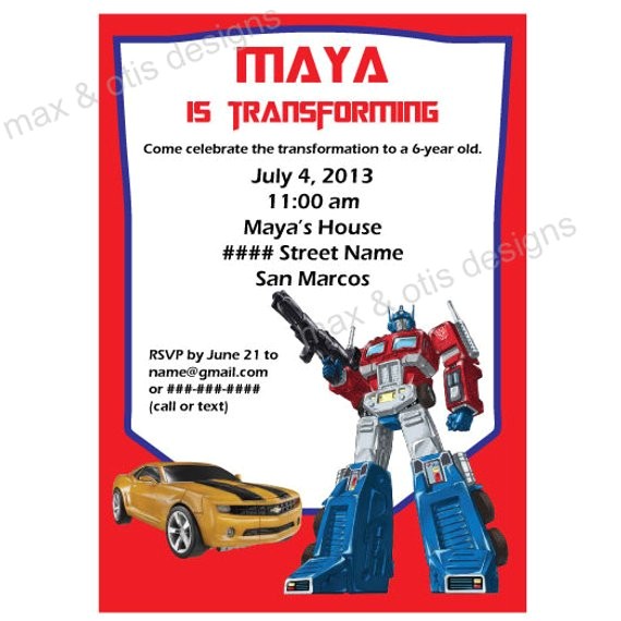 transformers theme printable invitation