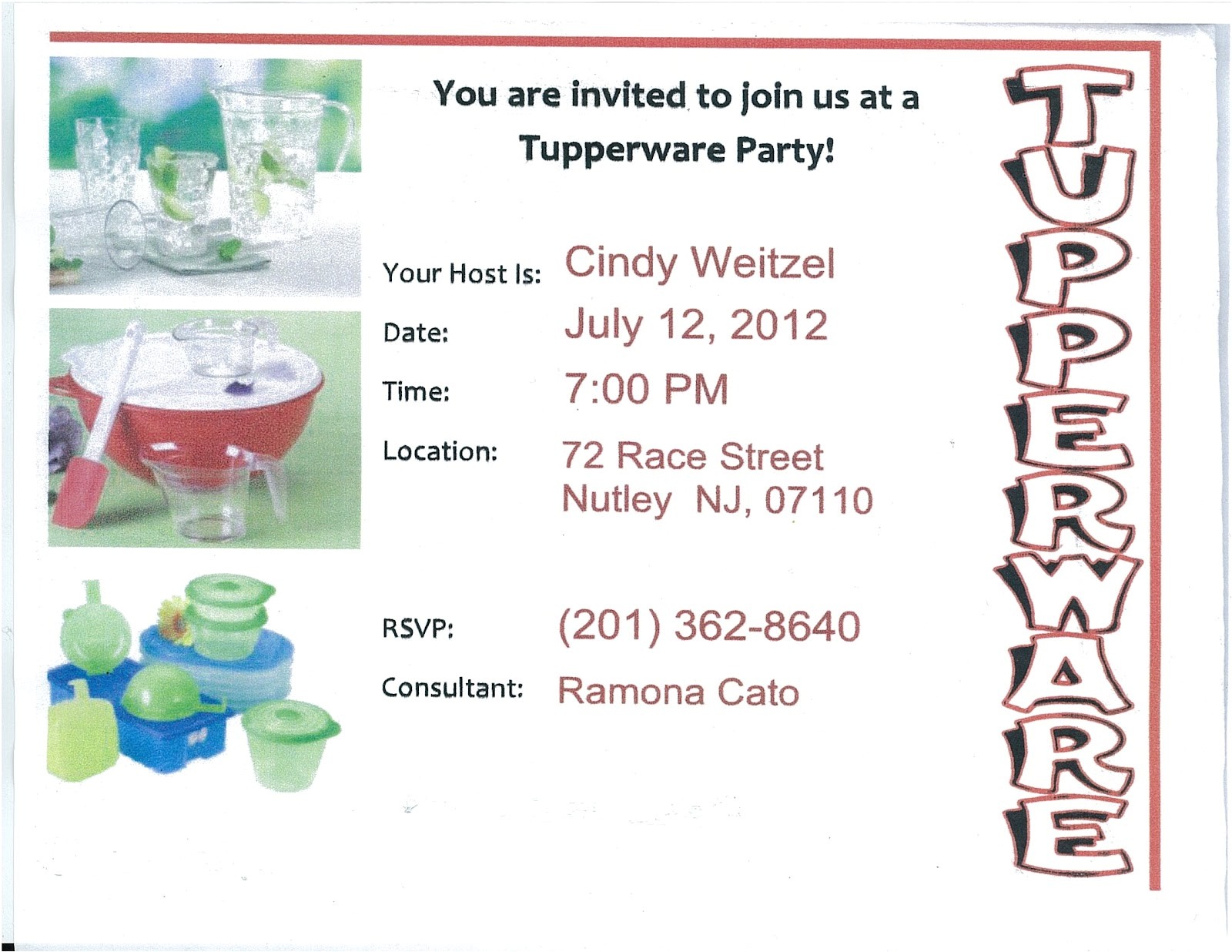 tupperware party invitation wording