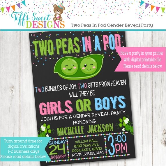 twins gender reveal party invitation pink 2