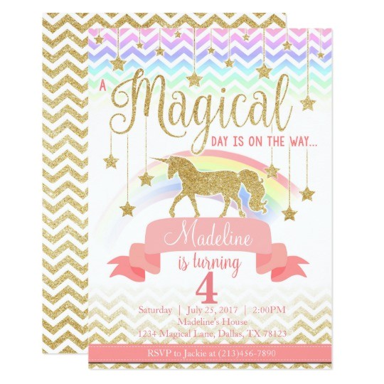 magical rainbow unicorn birthday party invitation 256172054183554069