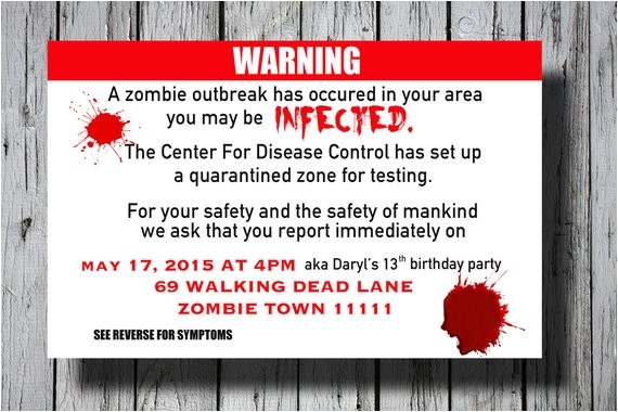 set of 12 zombie party invitation