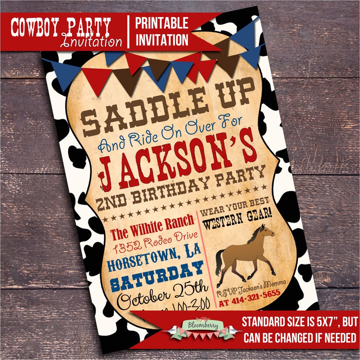 printable cowboy party invitation