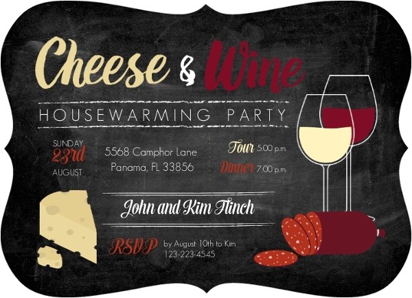cheese and wine housewarming party invitation