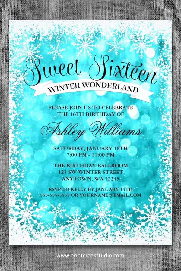 sweet 16 winter wonderland glitter lights invitations