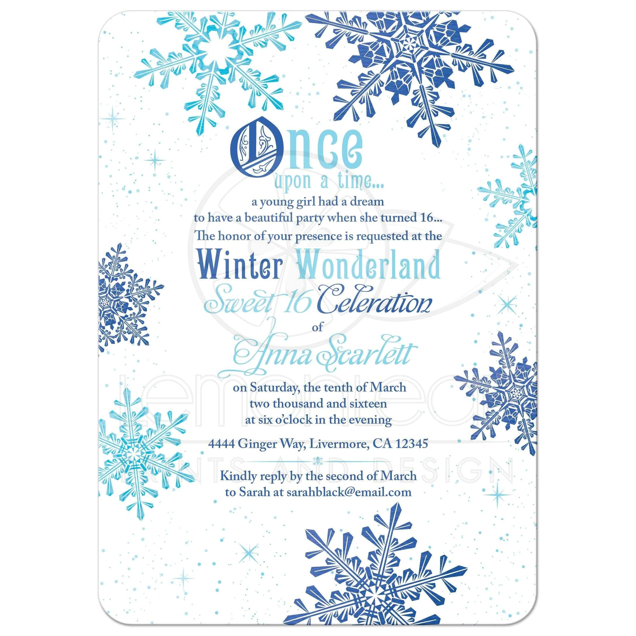 winter wonderland sweet 16 invitation once upon a time fairy tale