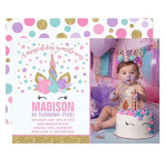 magical unicorn birthday invitation pink gold 256223475475416932