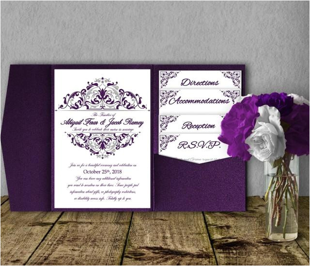 silver purple wedding invitation template kit invitation suite wedding invitation pocket template diy wedding invitation pocketfold