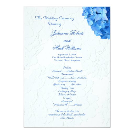 blue hydrangea 5x7 wedding program template invitation 161202510408201467