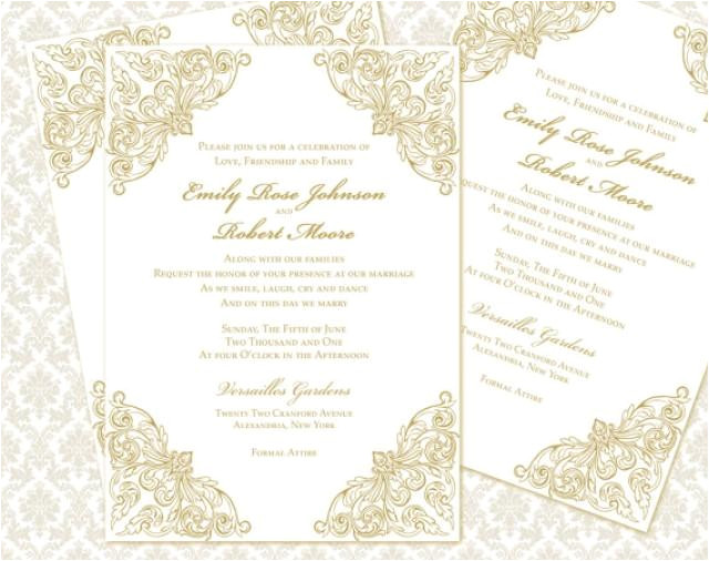 diy wedding invitation printable template 5x7 invitation instant download baroque calligraphy in gold