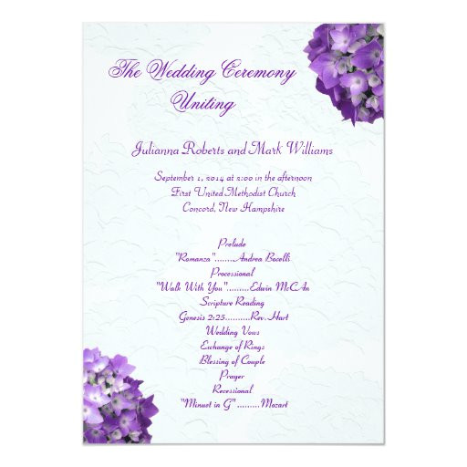 purple hydrangeas 5x7 wedding program template invitation 161273986930736492