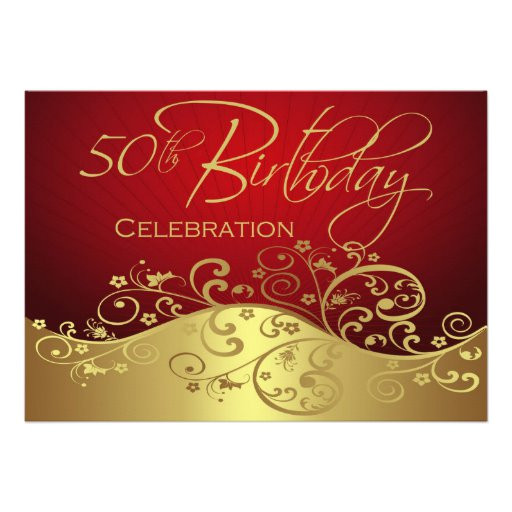 personalised red gold 50th birthday invitations 161174655000783052