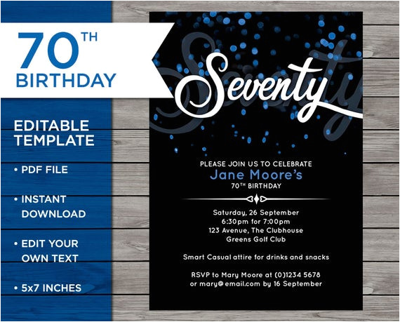 70th birthday invite customisable