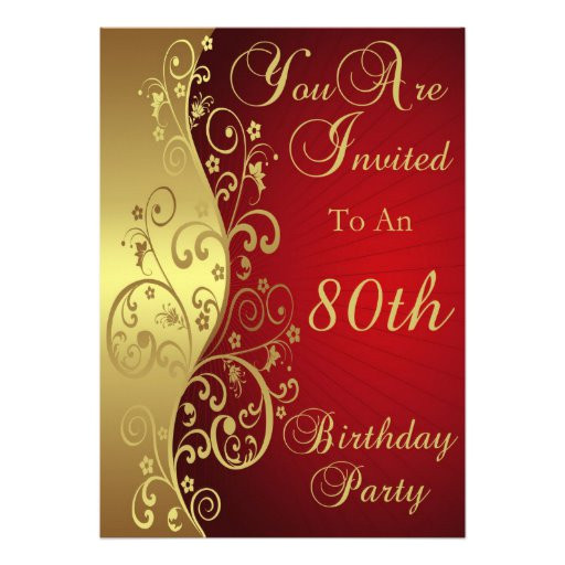 red 80th birthday party personalised invitation 161377405080055140
