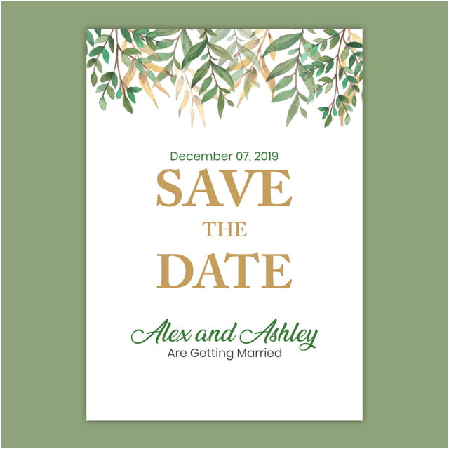 save the date wedding invitation with green leaf a5 flyer 3734374