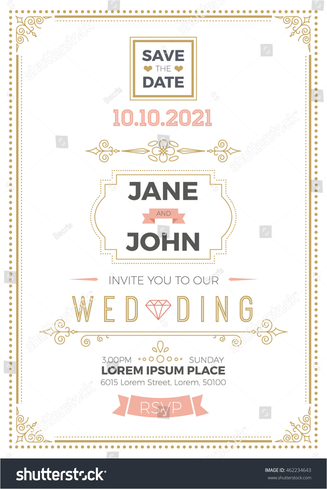 vintage wedding invitation card a5 template 462234643