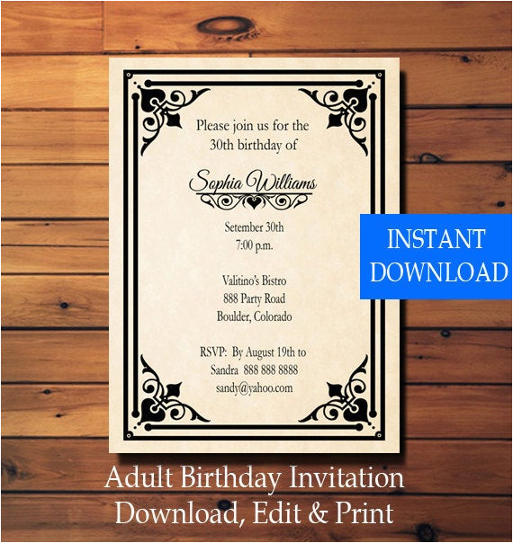 printable adult birthday invitation