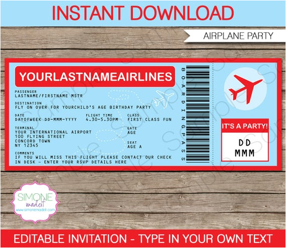 airplane boarding pass invitation
