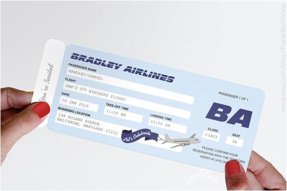 airplane party airline ticket invitation