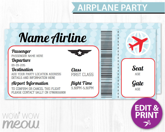 airplane ticket invite aeroplane