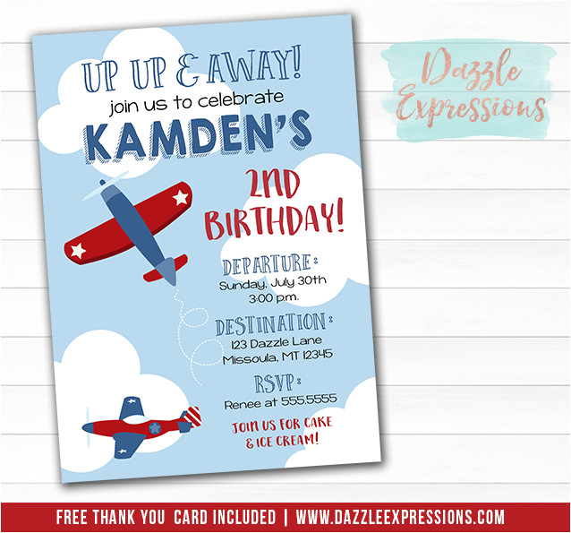 airplane birthday invitation 1 free thank you card included