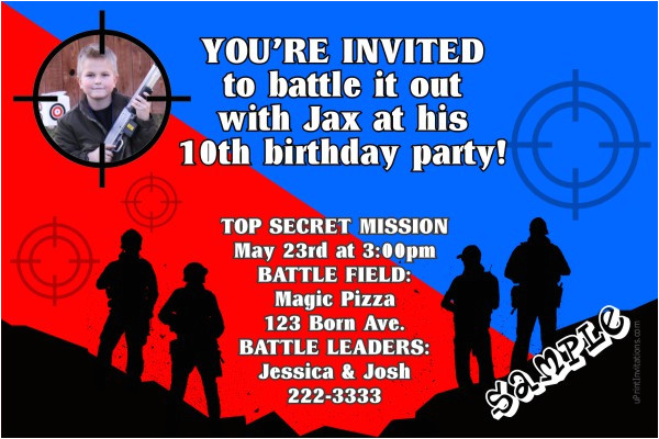 airsoft paintball battle birthday invitation any color scheme