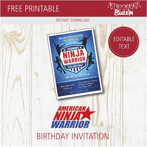 free printable american ninja warrior birthday invitations